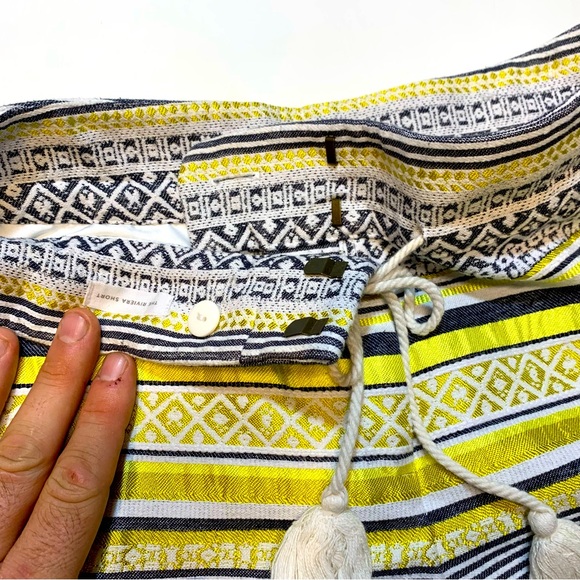 LOFT Women's Mid 4 Yellow Embroidered Striped Riviera Shorts Navy Yellow White - Picture 6 of 10